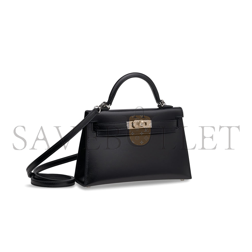 H**mes mini kelly ii box leather with palladium hardware (19*12*5.5cm)